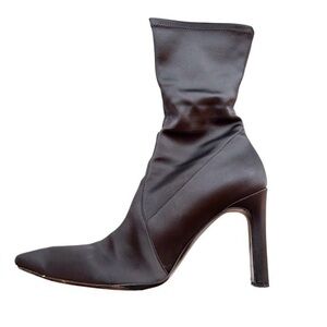Casadei black stretch satin sock boots - square toe stiletto heel